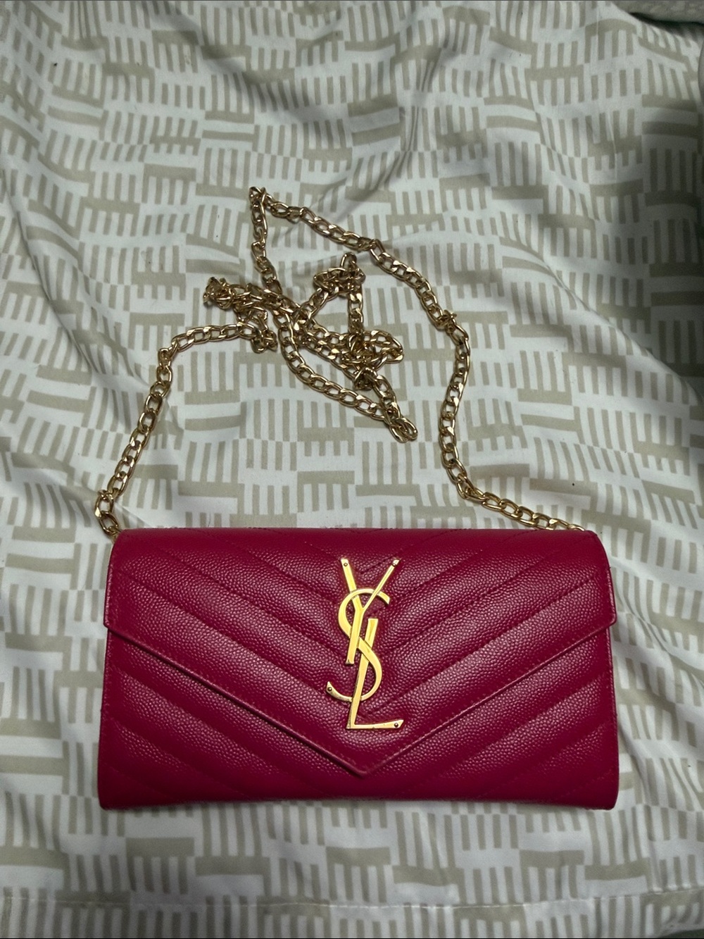 Yves Saint Laurent Pink Quilted Leather Chain Wallet with Gold Hardware - Picture 10 of 10